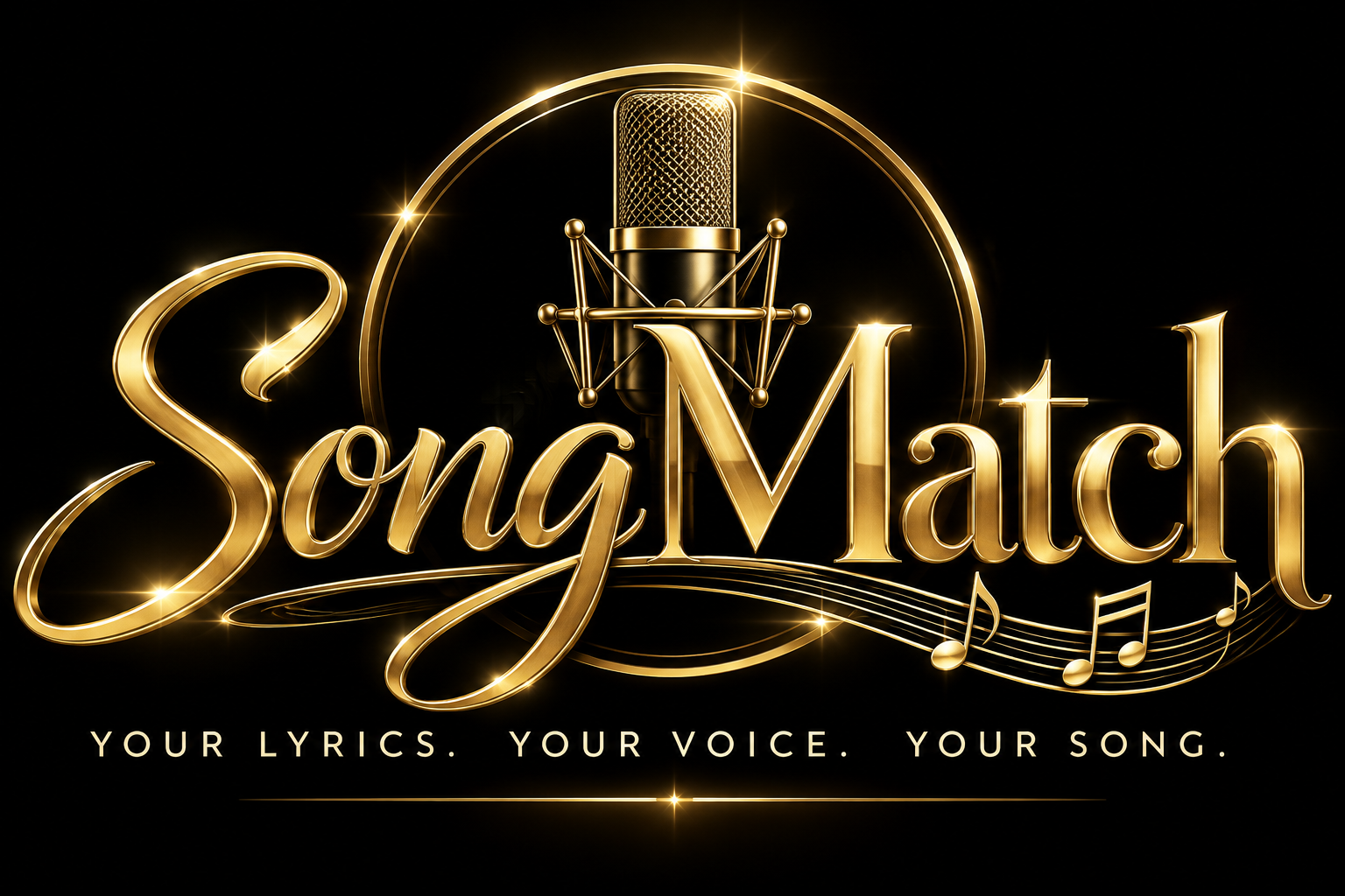 SongMatch gold microphone logo and tagline: Your lyrics. Your voice. Your song.